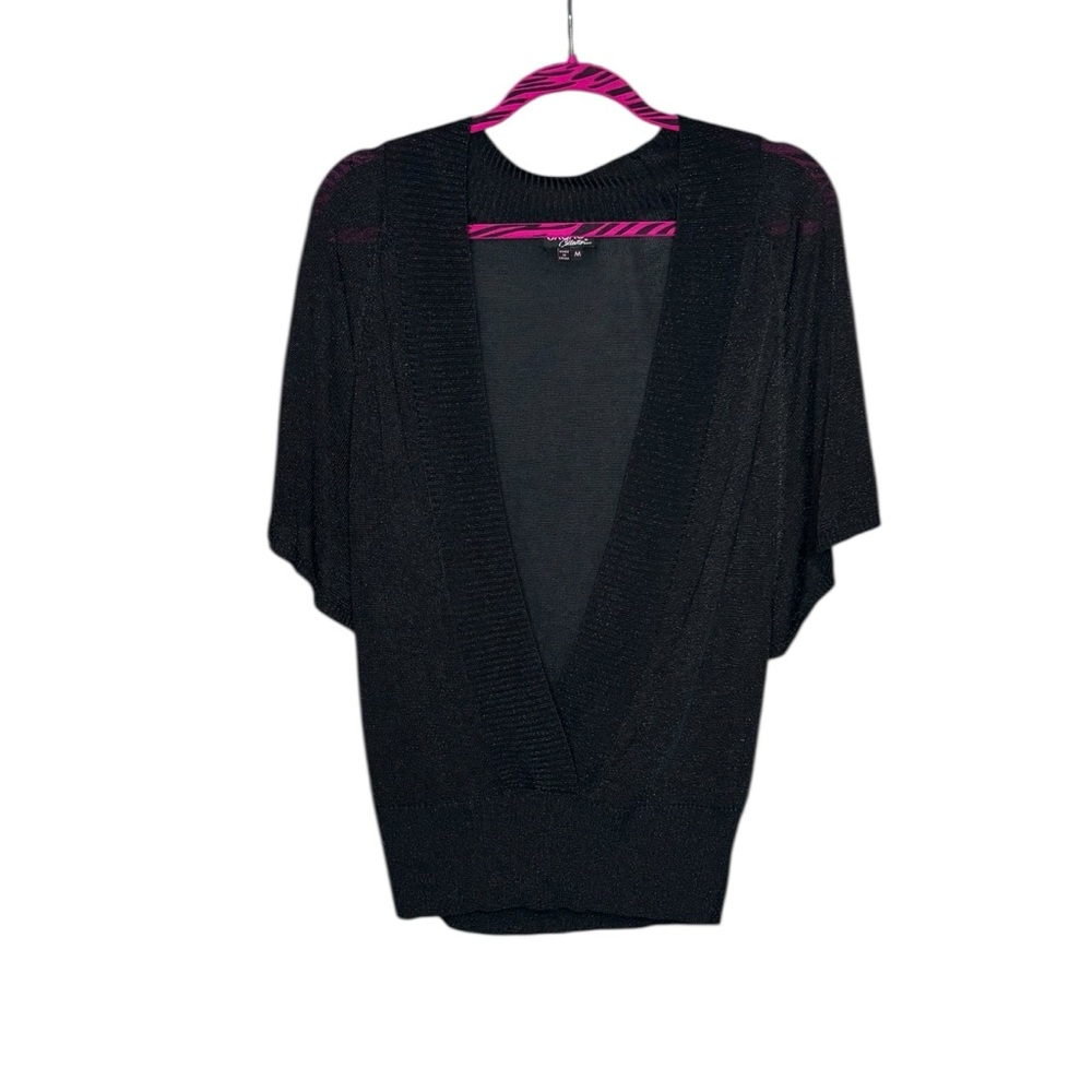 Vintage 90's Y2K XOXO Black Faux Wrap Knit Sweater Short Sleeve Lightweight M